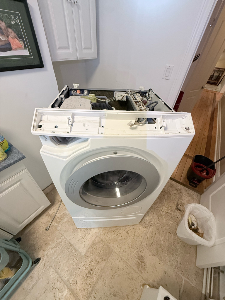 Damaged Miele washing machine door boot seal causing leak